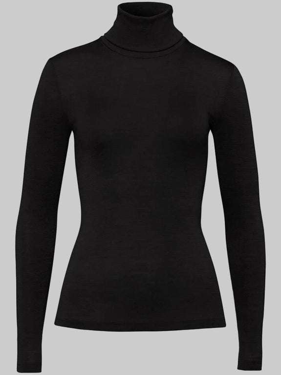 WOOLEN SILK Turtle-Neck Shirt - black