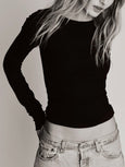 LONG SLEEVE FITTED TOP - BLACK