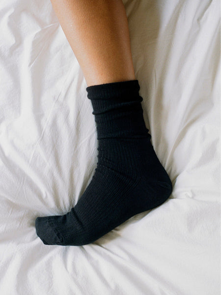 WOOL RIB SOCKS - black