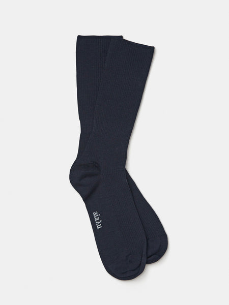 WOOL RIB SOCKS - navy